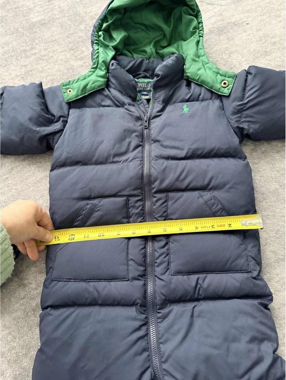 Polo Ralph Lauren Baby Snowsuit 24M Hooded Puffer Bunting Navy Green Winter